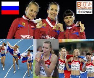 yapboz 400 m Tatiana Firova şampiyonu Xenia Krivoshapka Ustalova ve Antonina (2 ve 3) Avrupa Atletizm Şampiyonası&#039;nda Barcelona 2010 yılında